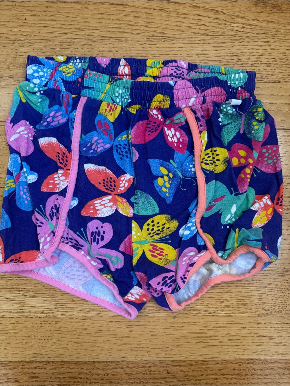 deux par deux Navy Butterfly Print Shorts with Pink Trim